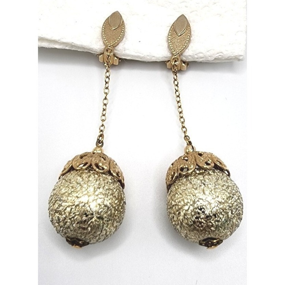 Lewis Segal California Signed Designer Vintage Gold Tone Dangle Drop Earrings - Picture 10 of 15